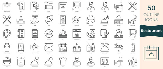 set of restaurant icons. thin linear style icons pack. vector illustration
