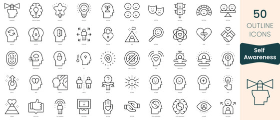 set of self awareness icons. thin linear style icons pack. vector illustration