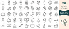 Set Of Bad Habits Icons. Thin Linear Style Icons Pack. Vector Illustration