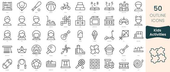 set of kids activities icons. thin linear style icons pack. vector illustration