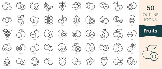 Set of fruits icons. Thin linear style icons Pack. Vector Illustration