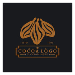 cocoa logo,cocoa bean,cocoa tree,cocoa branches and leaves,chocolate mix on white background,vintage,modern,simple,minimalist icon illustration template design vector