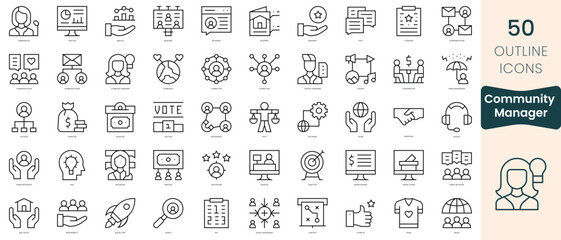 Wall Mural - Set of community manager icons. Thin linear style icons Pack. Vector Illustration