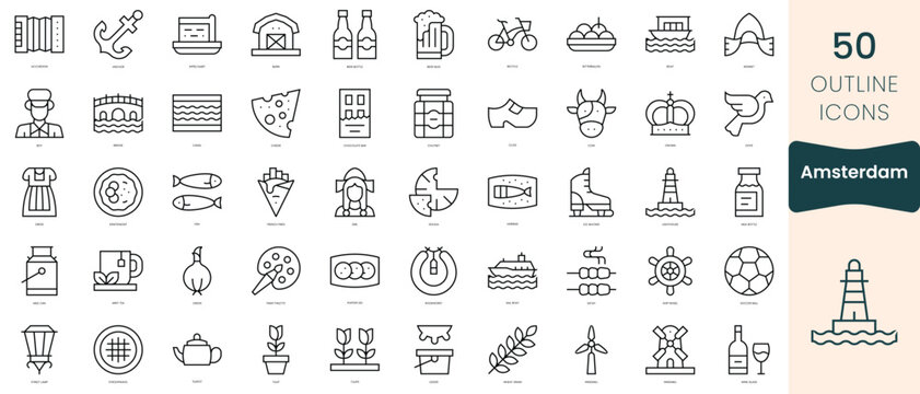 set of amsterdam icons. thin linear style icons pack. vector illustration