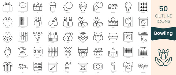 Wall Mural - Set of bowling icons. Thin linear style icons Pack. Vector Illustration