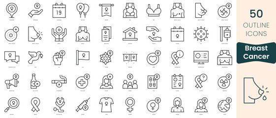 Set of international day against breast cancer icons. Thin linear style icons Pack. Vector Illustration