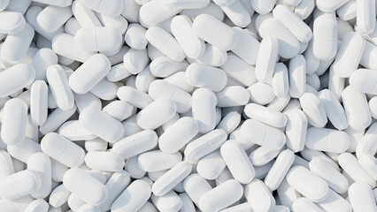 Pile of white tablets or pills background for your presentation backdrop. Healthcare pharmacy