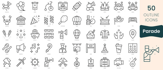 Set of parade icons. Thin linear style icons Pack. Vector Illustration