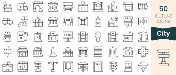 Wall Mural - Set of city icons. Thin linear style icons Pack. Vector Illustration