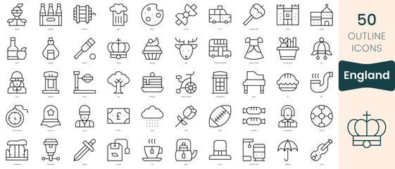 Sticker - Set of england icons. Thin linear style icons Pack. Vector Illustration