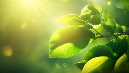 Wall Mural - Close-up of nature view green leaf on blurred background