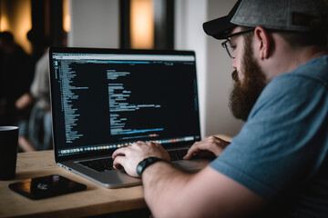 web and software programmer working with his computer. web designer. generate by ai