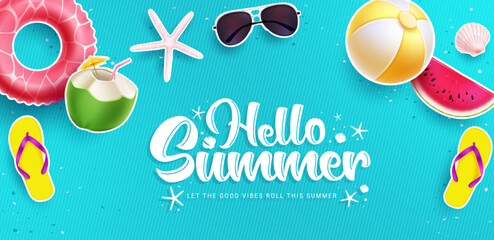 Wall Mural - summer greeting vector background. hello summer text in empty space for tropical season greeting. ve