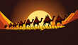 Caravan of camels traveling across the deserts. Created with generative AI technology.