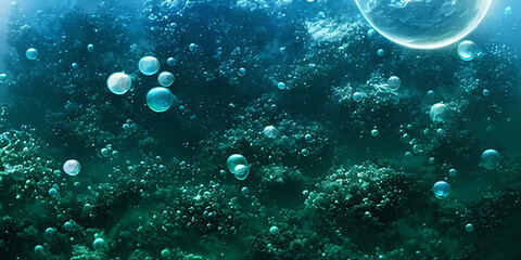 Wall Mural - deep sea background with bubbles, illustration, Generative, AI