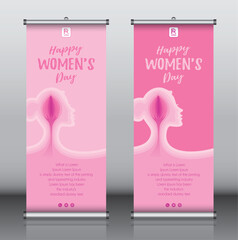 Wall Mural - Roll up banner design template vector, abstract background, modern x-banner, rectangle size, International women's day