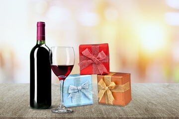 Canvas Print - Tasty wine and gift. Valentine's Day concept