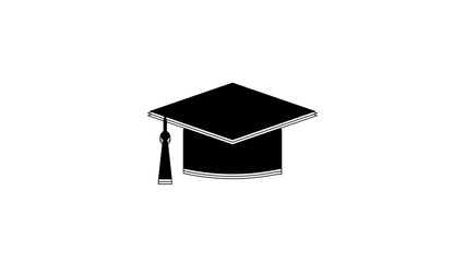 Wall Mural - Black Graduation cap icon isolated on white background. Graduation hat with tassel icon. 4K Video motion graphic animation