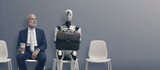Fototapeta Mapy - Man and AI robot waiting for a job interview