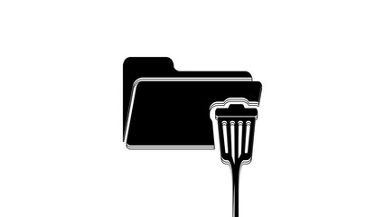 Sticker - Black Delete folder icon isolated on white background. Folder with recycle bin. Delete or error folder. Close computer information folder. 4K Video motion graphic animation