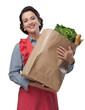 Vintage woman with grocery bag