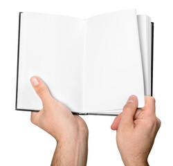 Poster - Hand holding blank notebook isolated on green background with clipping path