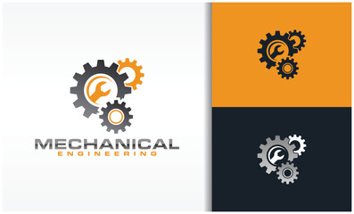 Poster - mechanic logo with gear and wrench