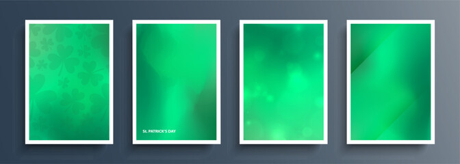 Aufkleber - Set of St. Patrick's Day blurred backgrounds with vibrant green gradients. Graphic templates collection for Saint Patrick's Day greetings and invitations. Vector illustration.