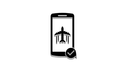 Sticker - Black Flight mode in the mobile phone icon isolated on white background. Airplane or aeroplane flight offline mode passenger regulation airline . 4K Video motion graphic animation