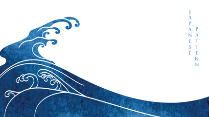 japanese background with blue watercolor texture painting element vector. oriental natural wave patt