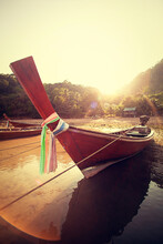 Traditional Thai Boat, The Sun Sets In The Town Of Gypsies