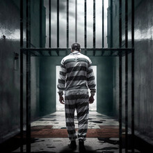 Back View Of A Convict In Prison. Generative AI.