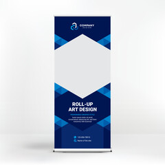 Wall Mural - geometric design, roll-up, creative blue background, template for photo and text placement, presenta