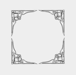 Wall Mural - hand drawn vector abstract outline,graphic,line art vintage baroque ornament floral frame in minimal