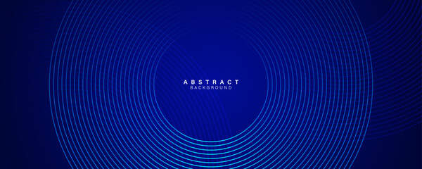 Wall Mural - Dark blue abstract background with glowing circles lines. Modern futuristic shiny blue gradient circular lines pattern. Suit for poster, presentation, banner, cover, web, flyer. Vector illustration