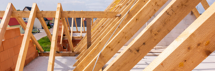 Roof truss in construction of a newly built house