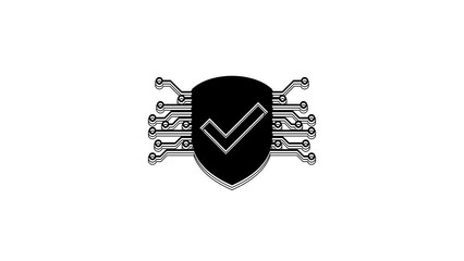 Poster - Black Cyber security icon isolated on white background. Shield with check mark sign. Safety concept. Digital data protection. 4K Video motion graphic animation