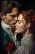 Couple in romance illustrations of digital art, romantic close man and woman generative ai