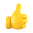 © Volodymyr - Yellow emoji hand showing thumb up or like gesture. Isolated close up icon, symbol, signal and sign. 3d rendering