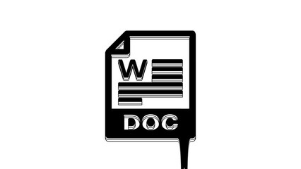 Sticker - Black DOC file document. Download doc button icon isolated on white background. DOC file extension symbol. 4K Video motion graphic animation