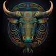Bull of Celtic art of east totem and west style in psychedelic. Fit for apparel, book cover, poster, print. 