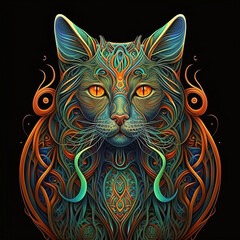 Wall Mural - Cat of Celtic art of east totem and west style in psychedelic. Fit for apparel, book cover, poster, print. 