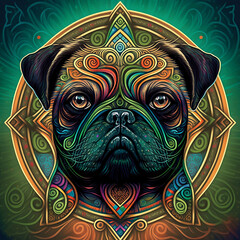 Wall Mural - Dog of Celtic art of east totem and west style in psychedelic. Fit for apparel, book cover, poster, print. 