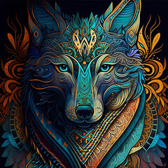 Wall Mural - Wolf of Celtic art of east totem and west style in psychedelic. Fit for apparel, book cover, poster, print. 