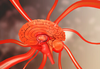 Wall Mural - Human brain cross section. 3d illustration..