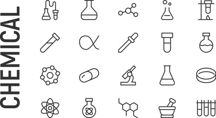 Canvas Print - Simple line set of chemical icons.