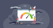 © VectorMine - Page speed and fast website data exchange optimization tiny person concept. Effective browser content download with mbps analytics vector illustration. Digital online website connection measurement.