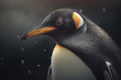 Portrait of a penguin, Antarctic flightless seabird outdoors on rainy day. Generative AI