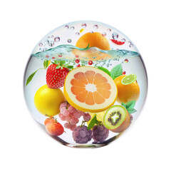 Wall Mural - fruit in glass ball , isolated on transparent background cutout , generative ai