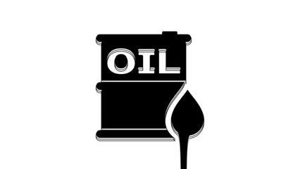 Canvas Print - Black Oil barrel icon isolated on white background. Oil drum container. For infographics, fuel, industry, power, ecology. 4K Video motion graphic animation